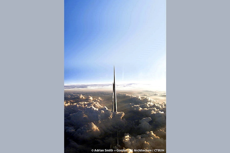 Jeddah Tower tervezesi csucs Legmagasabb felhőkarcoló lesz a Jeddah Tower a világon az egy kilométert meghaladó méretével. Függőlegesen.